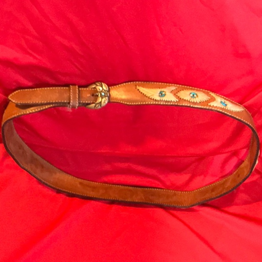 Vintage Les Copain leather/turquoise belt size 31”